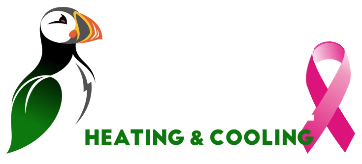 Puffin Mechanical official logo with a pink ribbon for breast cancer awareness month