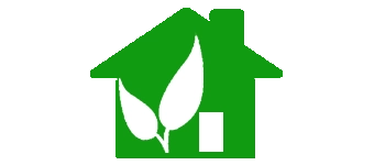 Green icon of a house with a front door and white leaves representing Puffin Mechanical's Home Performance Testing